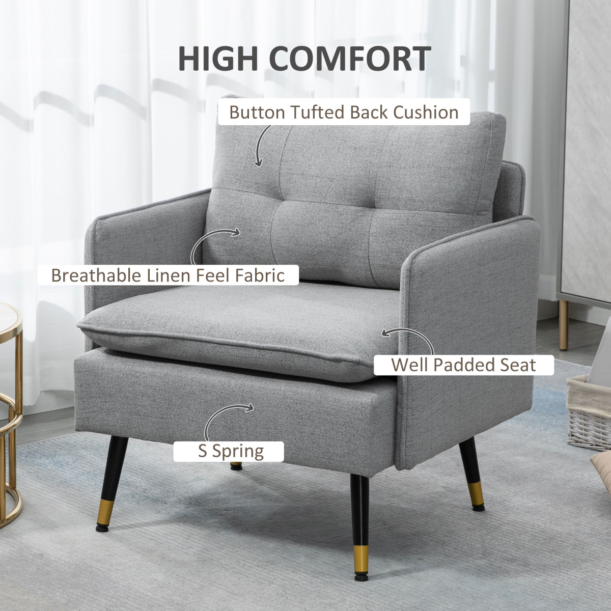 Modern Upholstered One-Seater Sofa - Grey, Comfort & Style