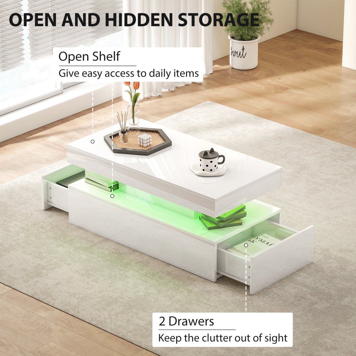 Glowing Elegance: LED Coffee Table with Storage & Modern Design
