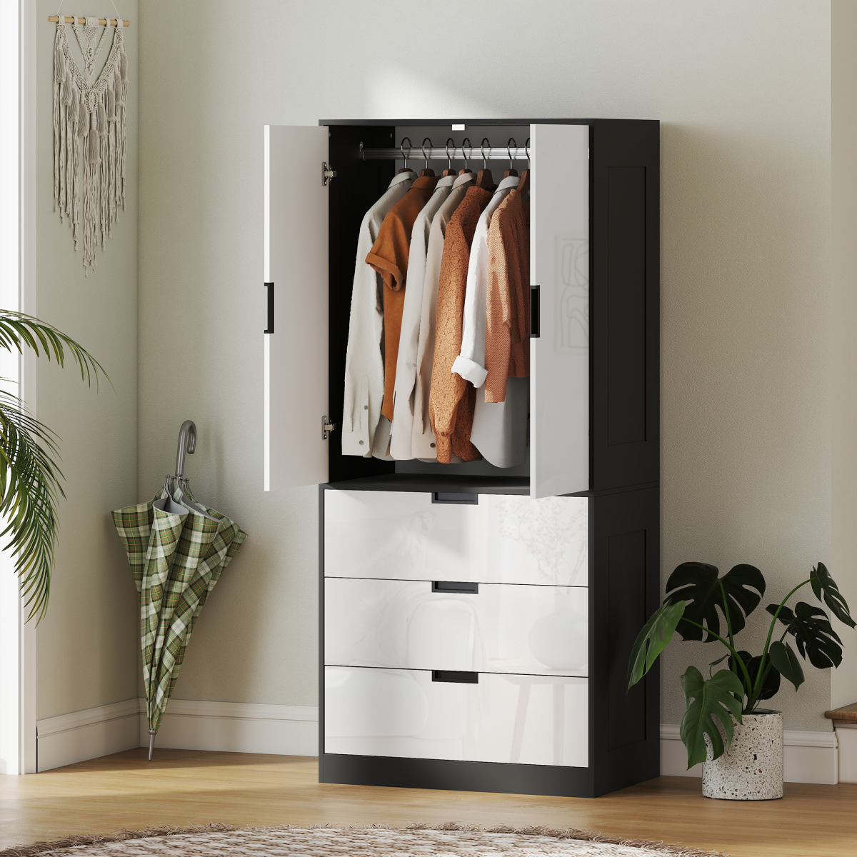 Chic 2-Door Hall Tree & Dresser: Stylish Storage Cabinet with Drawers