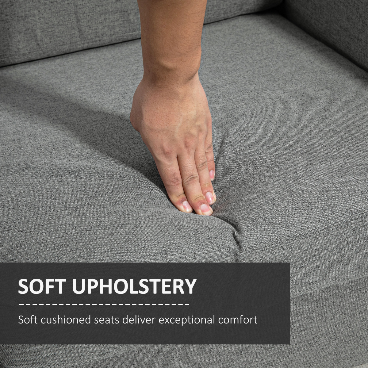 Double Seat Sofa - Grey Linen Upholstery with Armrests