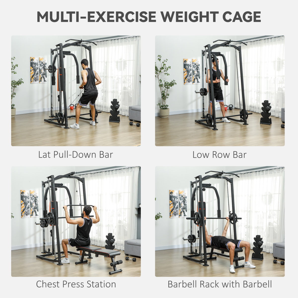 SPORTNOW Ultimate 3-in-1 Home Gym: Smith Machine, Power Cage & Cable System