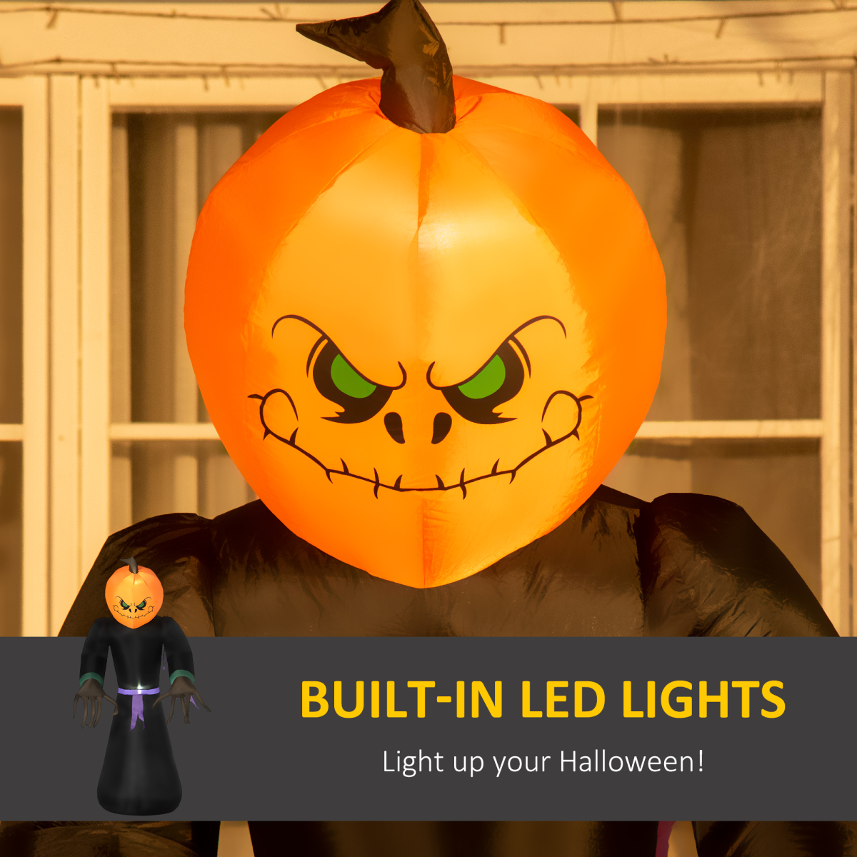 2.1m Tall Pumpkin Man Inflatable Halloween Yard Decoration Light Up