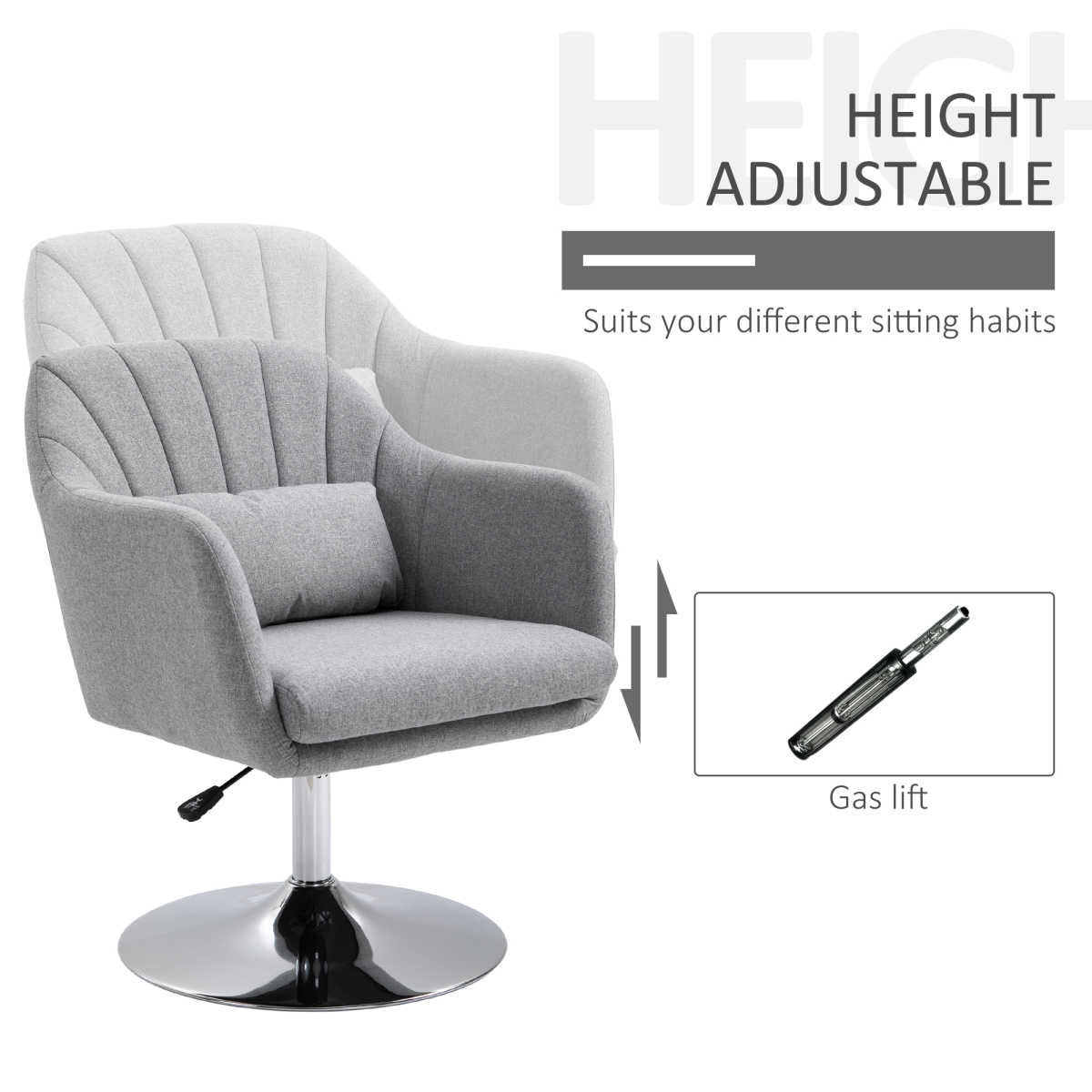 Retro Linen Swivel Tub Chair - Steel Frame, Light Grey, 360°