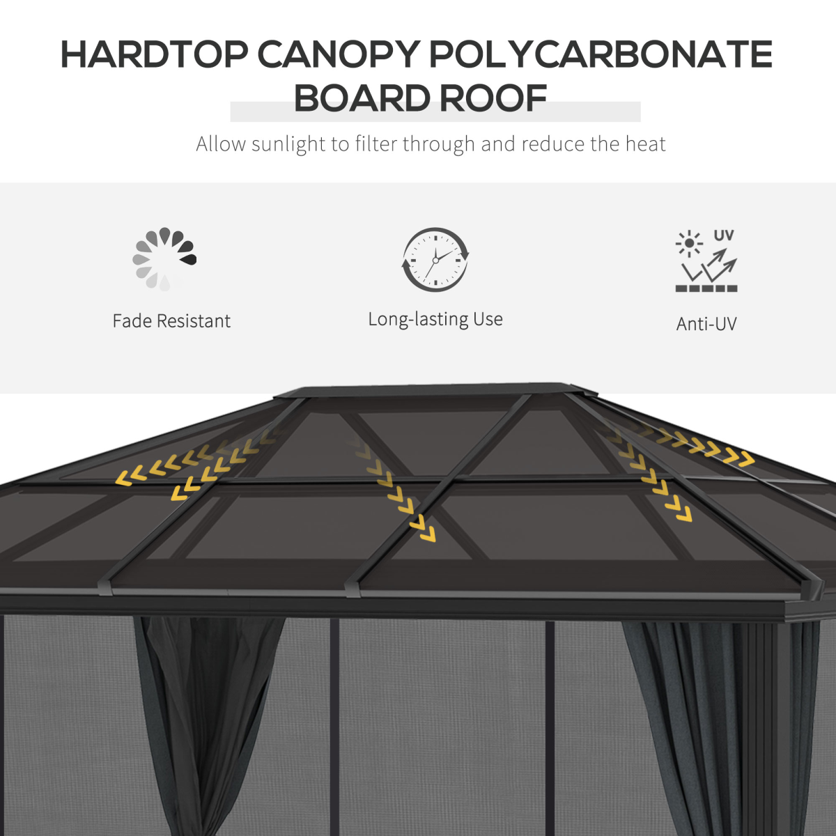 3x3.6m Aluminium Hardtop Gazebo with Polycarbonate Roof