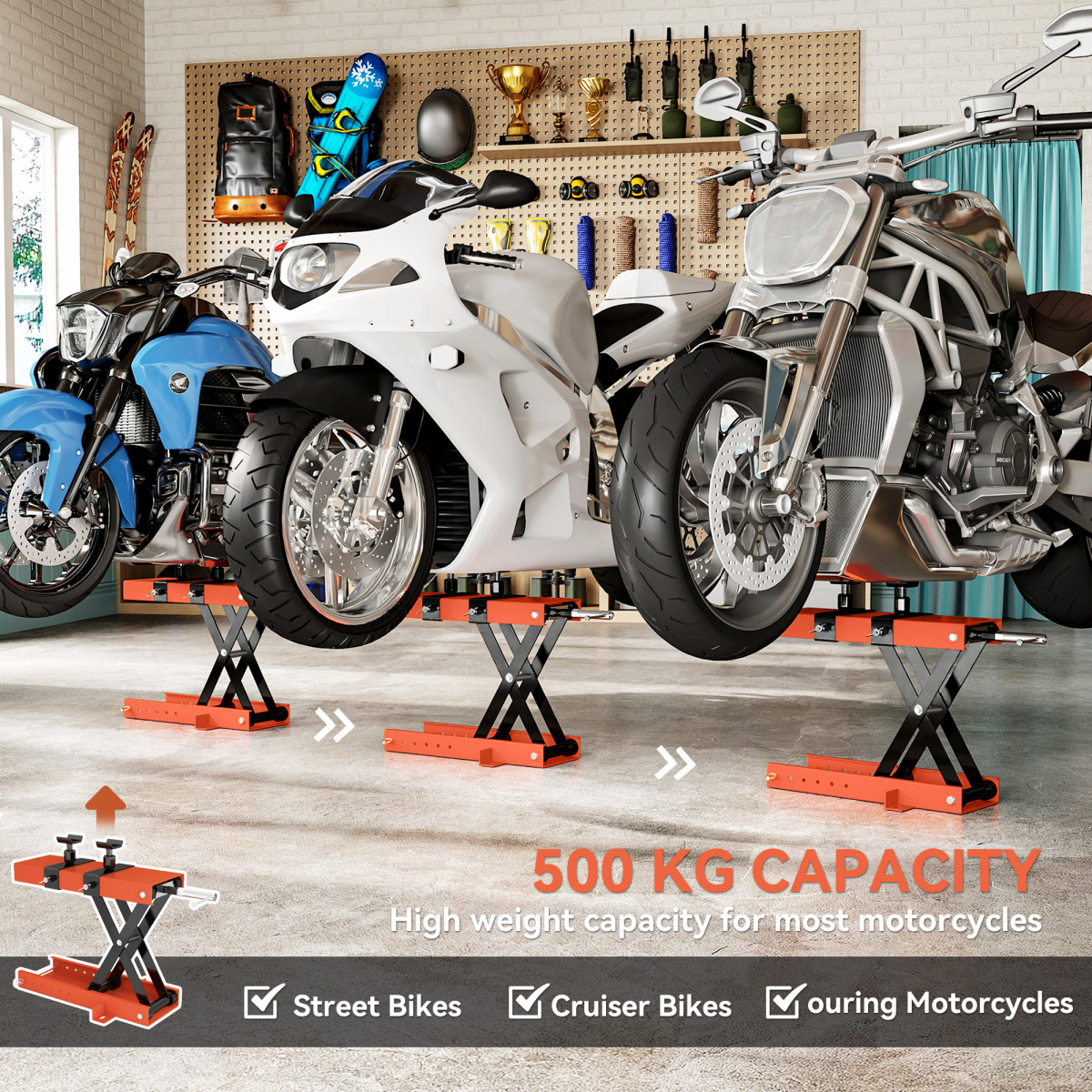 500kg Heavy-Duty Motorcycle Scissor Lift Jack - Effortless & Secure