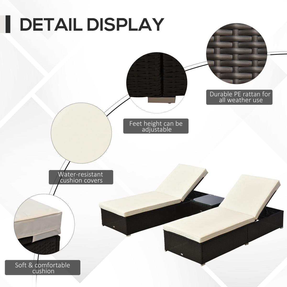 3-Piece Rattan Lounger Set - Deep Coffee & Cream White