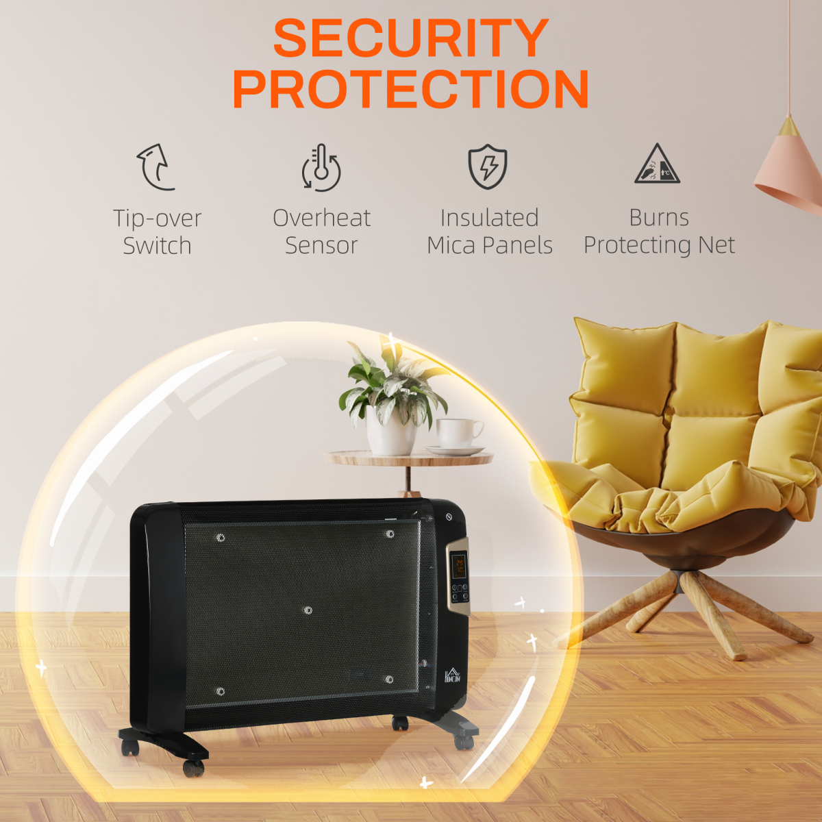 Adjustable Electric Space Heater with Remote - 1000W/2000W, Black