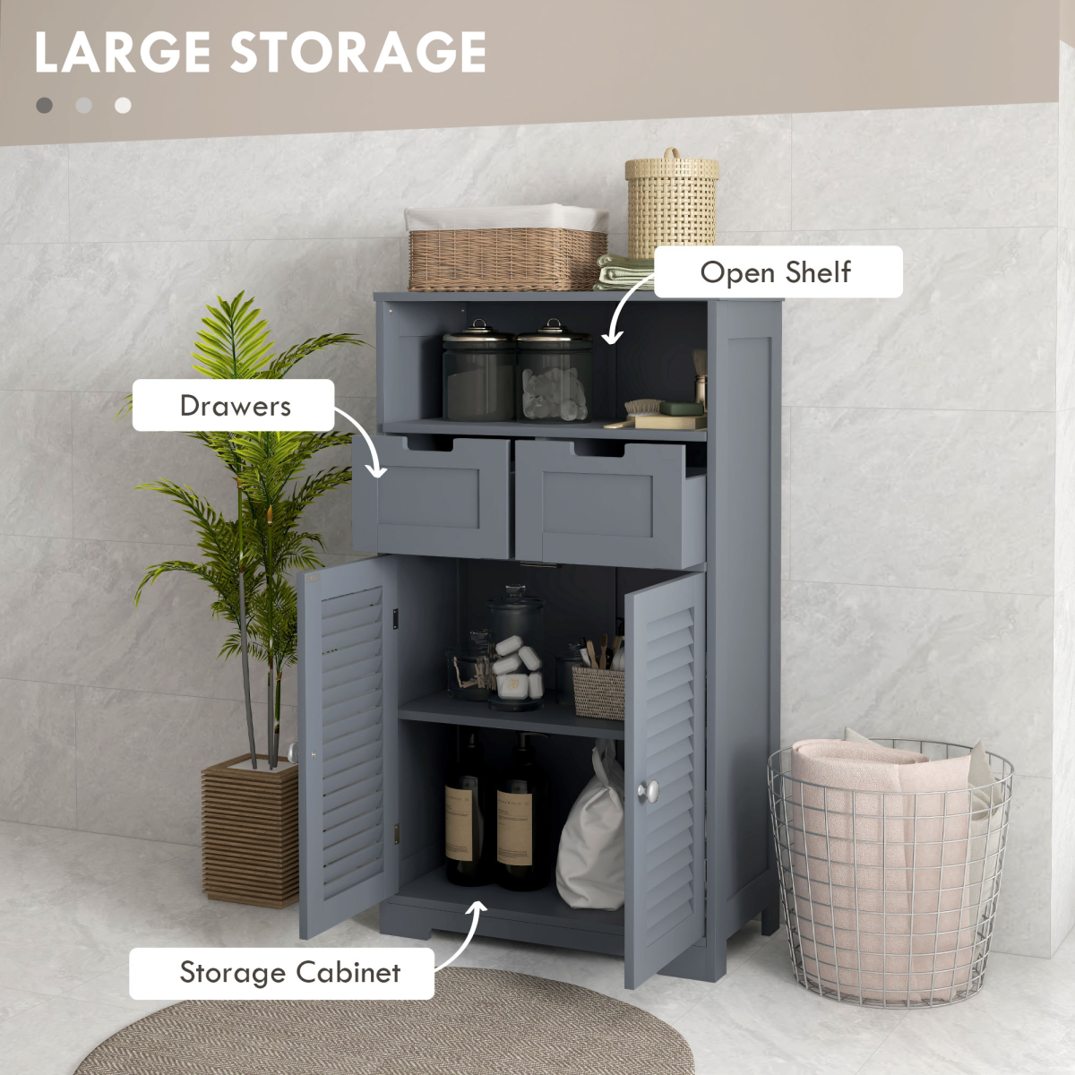 Kleankin Compact Bathroom Storage Cabinet with Stylish Louvred Doors