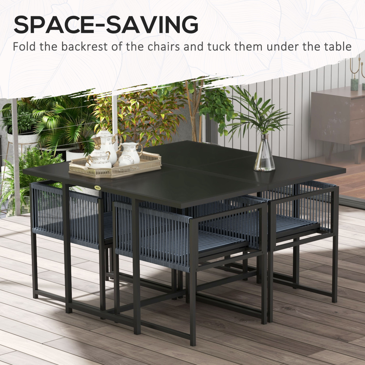 5-Piece Patio Dining Set with Foldable Back - Poolside, Dark Grey