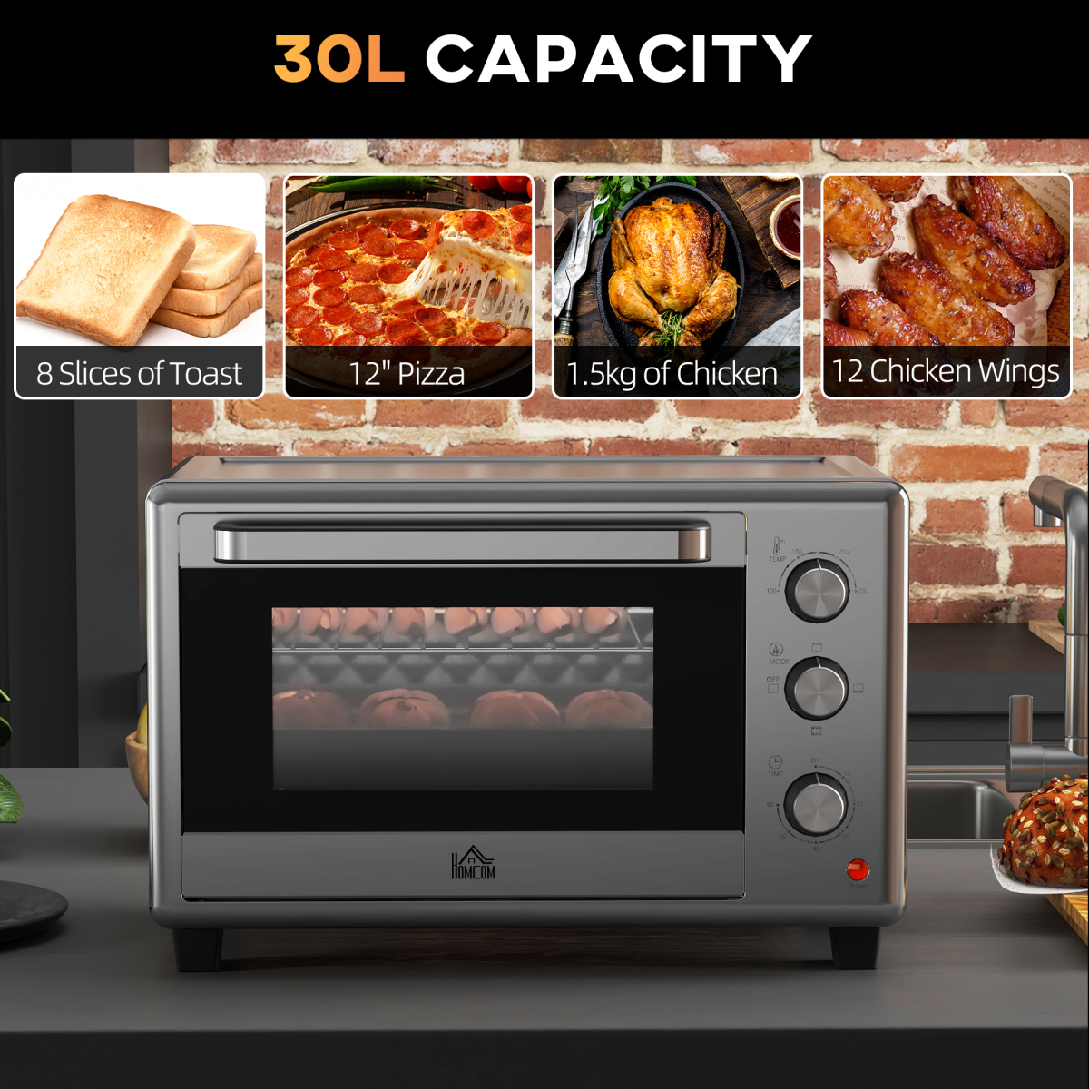 Portable 30L Mini Oven: Adjustable Temp, 60-Min Timer, 1600W Power