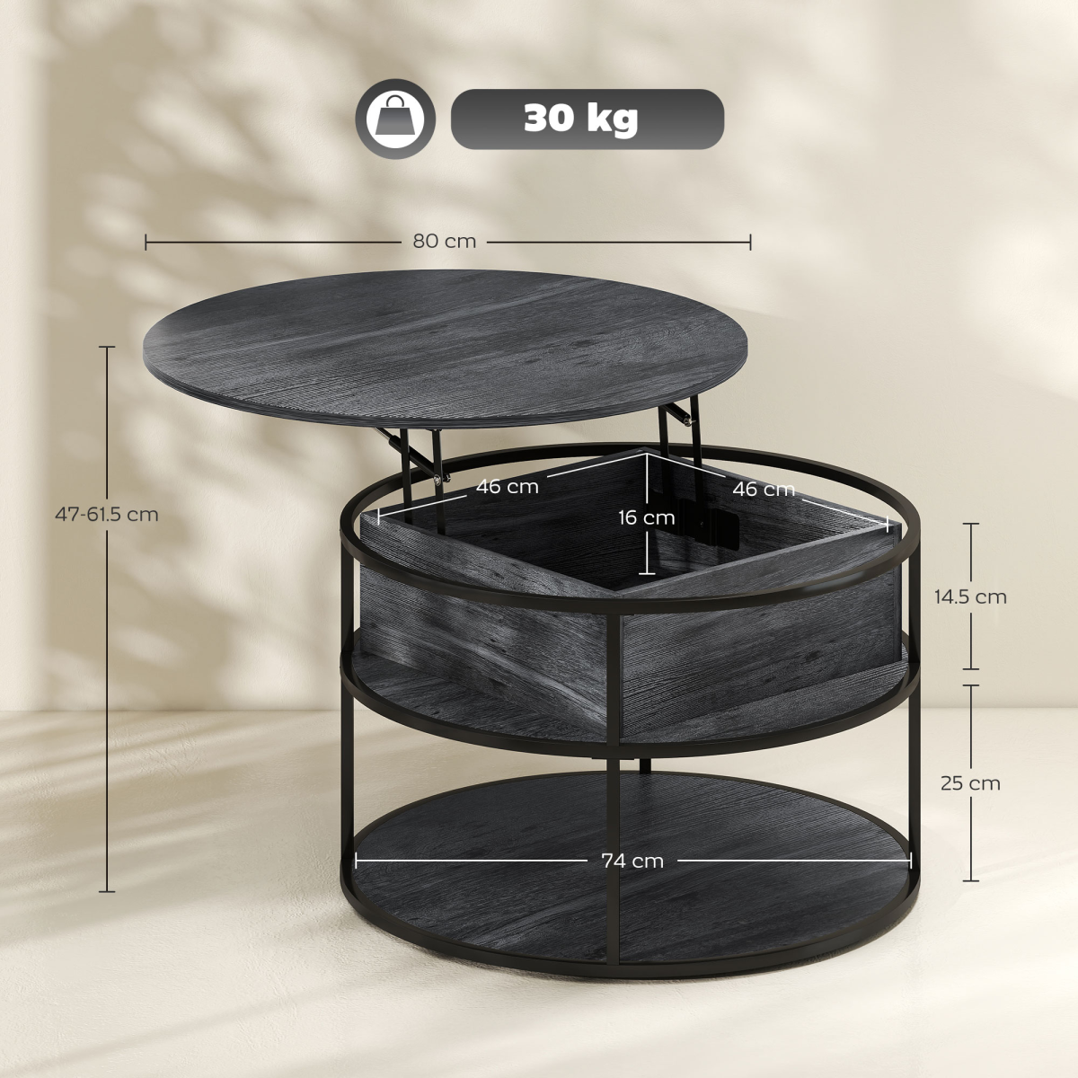 Versatile Lift-Top Rattan Coffee Table with Hidden Storage – Charcoal Grey