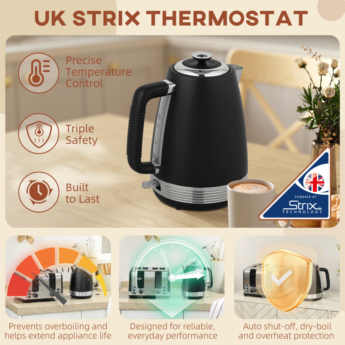 1.7L Quick Boil Kettle & 4-Slice Toaster Set - Black Breakfast Duo!