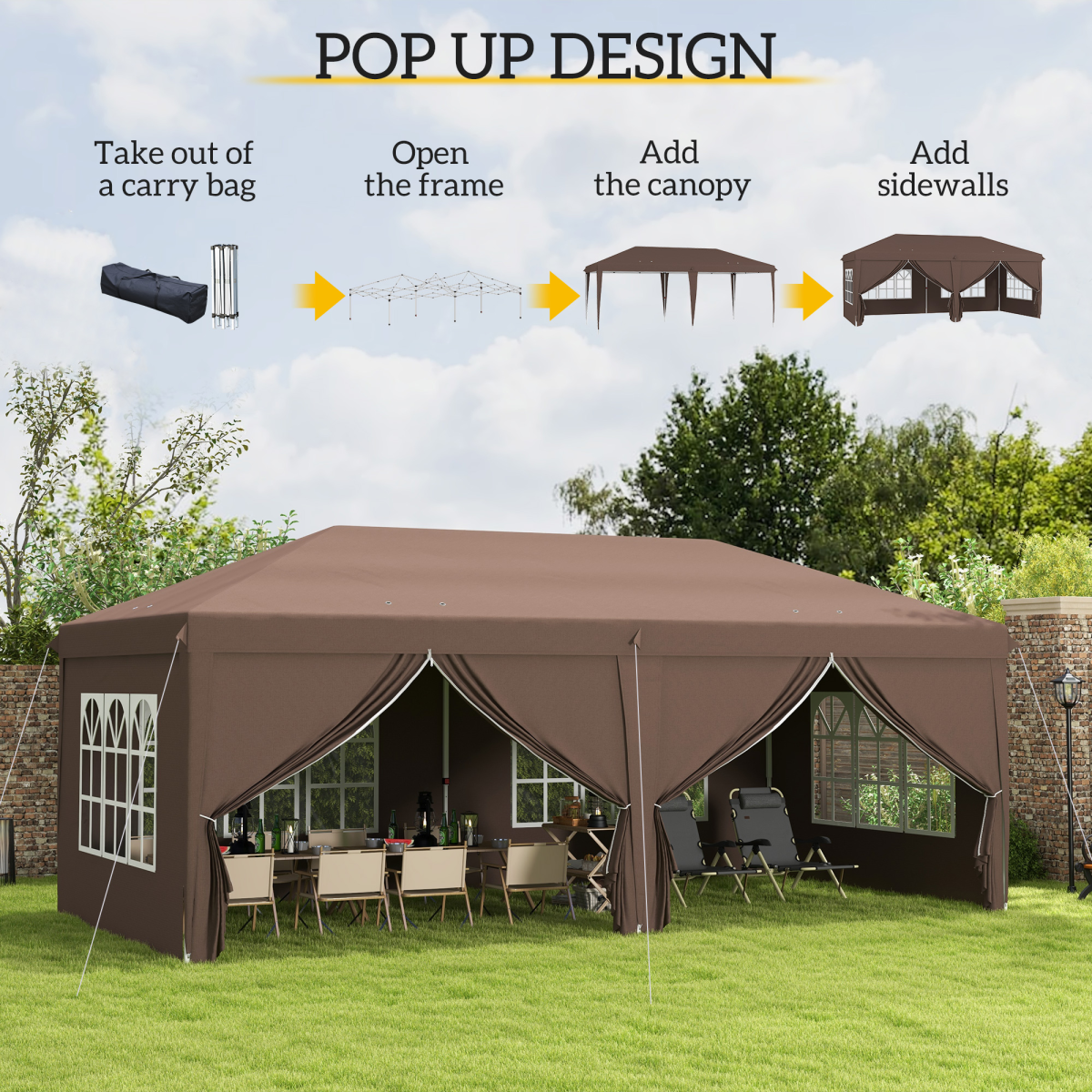 3x6m Pop-Up Gazebo: Height-Adjustable Party Tent with Storage Bag - Black