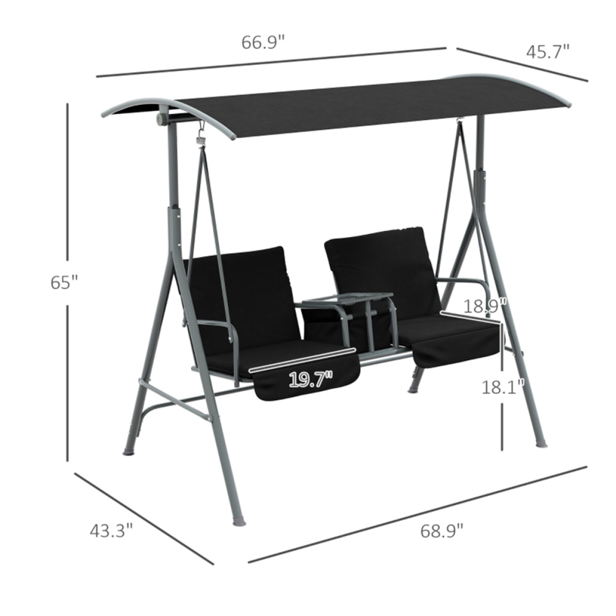 Double Seat Outdoor Patio Swing Chair with Adjustable Canopy