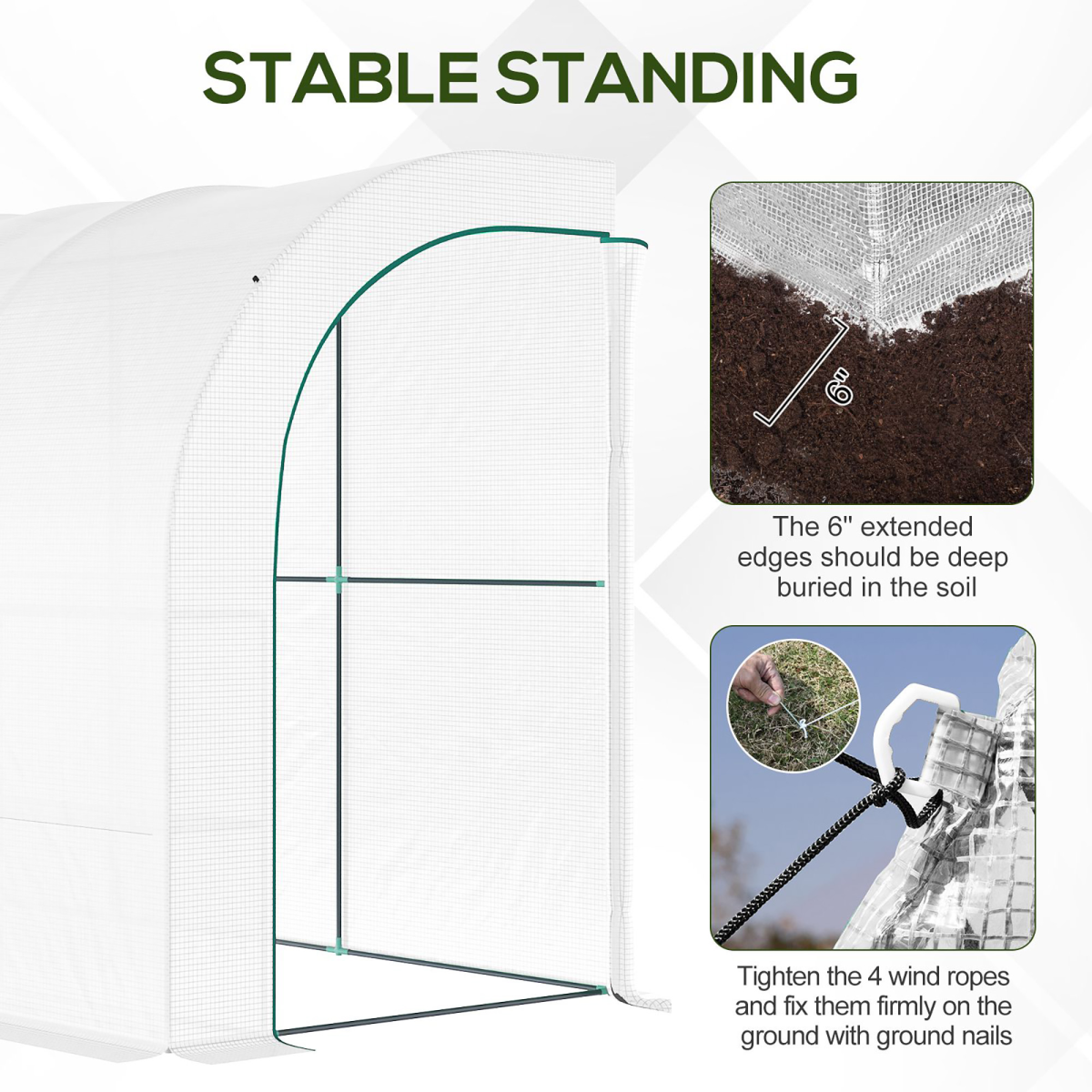 Lean-To Greenhouse with Shelves, 300x150x213 cm, White