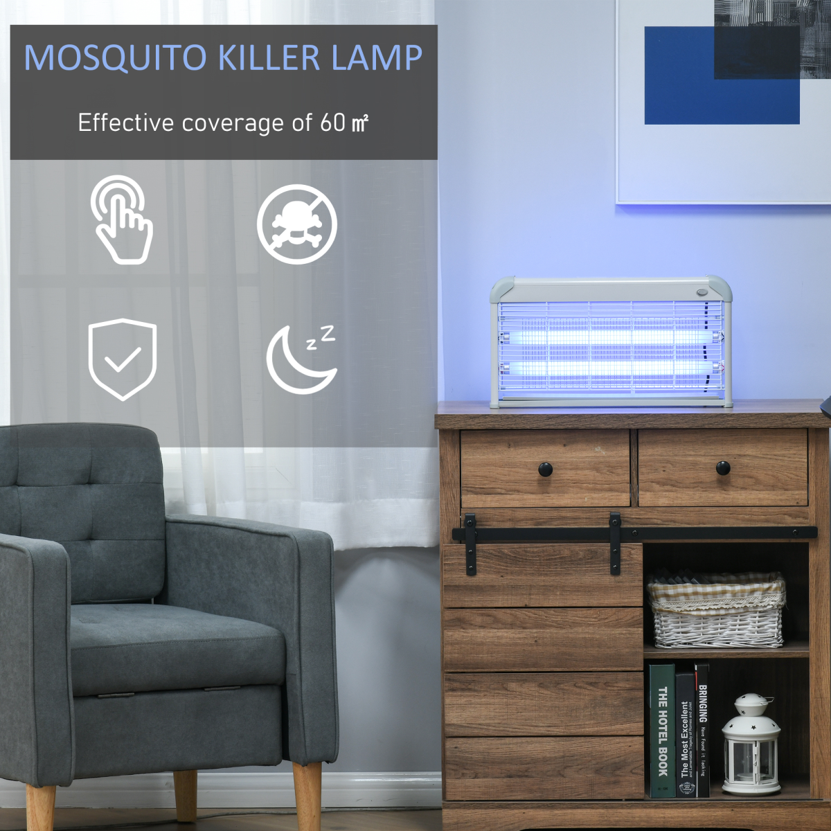 30W LED Mosquito Killer Lamp - Wall-Mounted Insect Zapper (Steel-Grey)