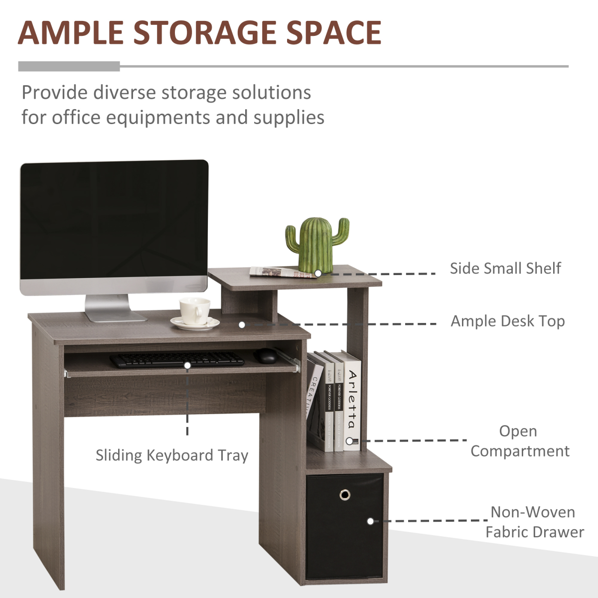 Chic Grey Computer Desk with Sliding Tray & Stylish Storage Solutions