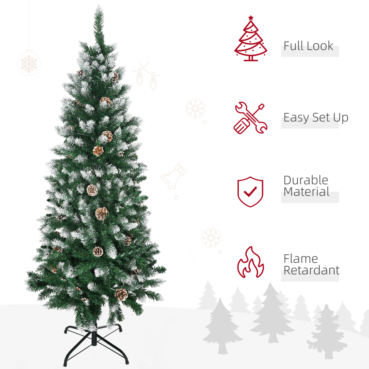5ft Snow Artificial Christmas Tree with Pine Cones - Festive Home Decor