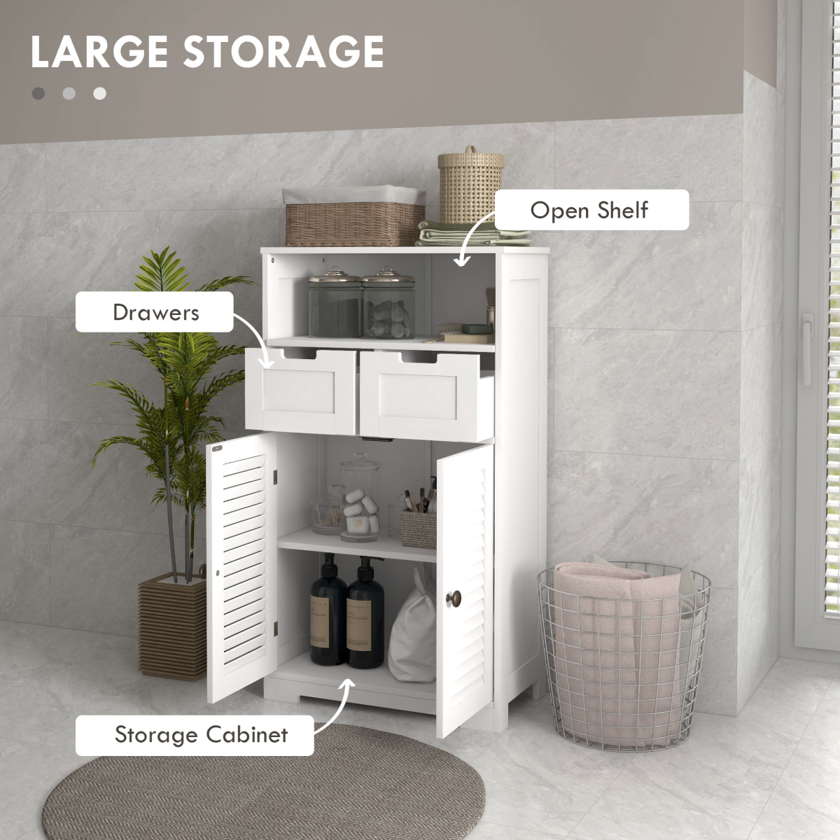 kleankin Compact Bathroom Storage Cabinet with Stylish Louvred Doors