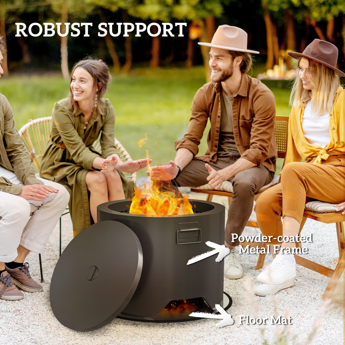 Stylish Round Fire Pit with Lid & Poker - Perfect for Cozy Gatherings