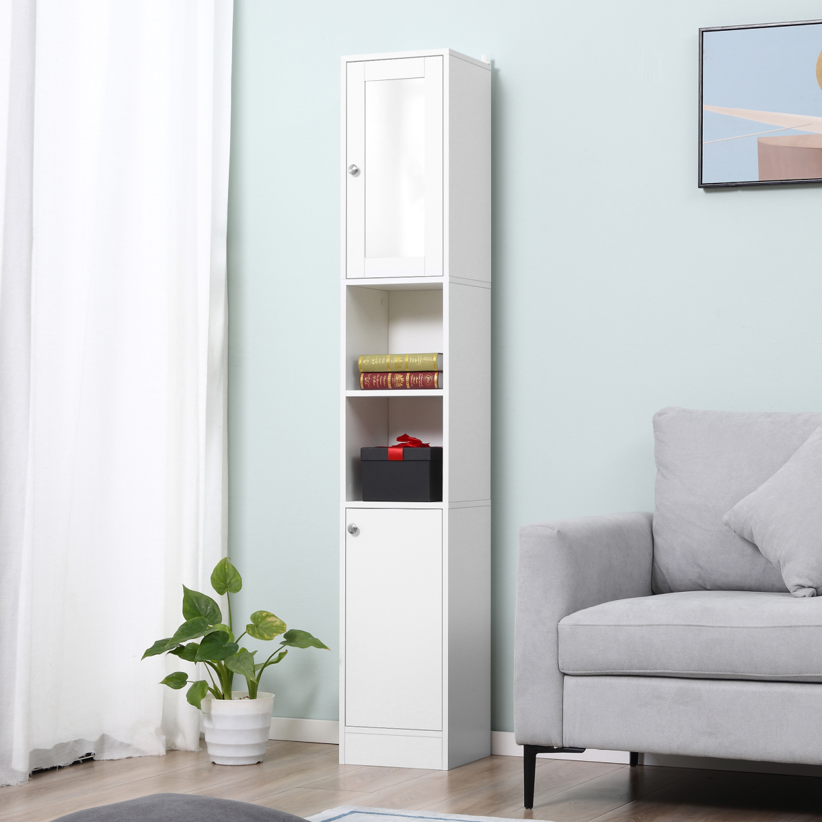 Elegant Tall Bathroom Storage Cabinet with Mirror & Adjustable Shelves