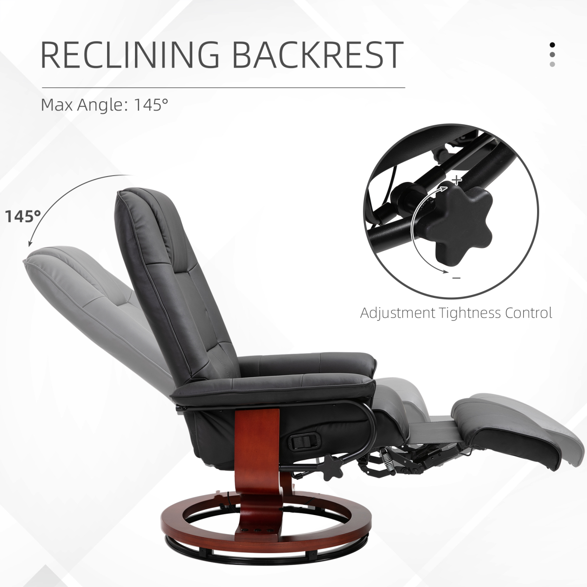 Ergonomic PU Leather Recliner Chair with Footrest - Black Lounger