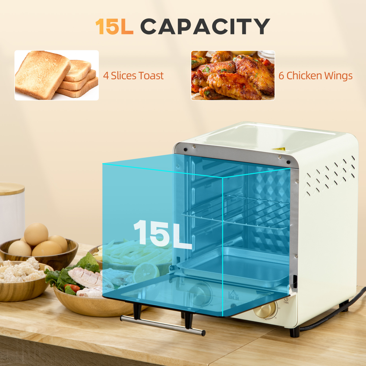 Retro Convection Mini Oven: Stylish Cream Toaster with Baking Tray