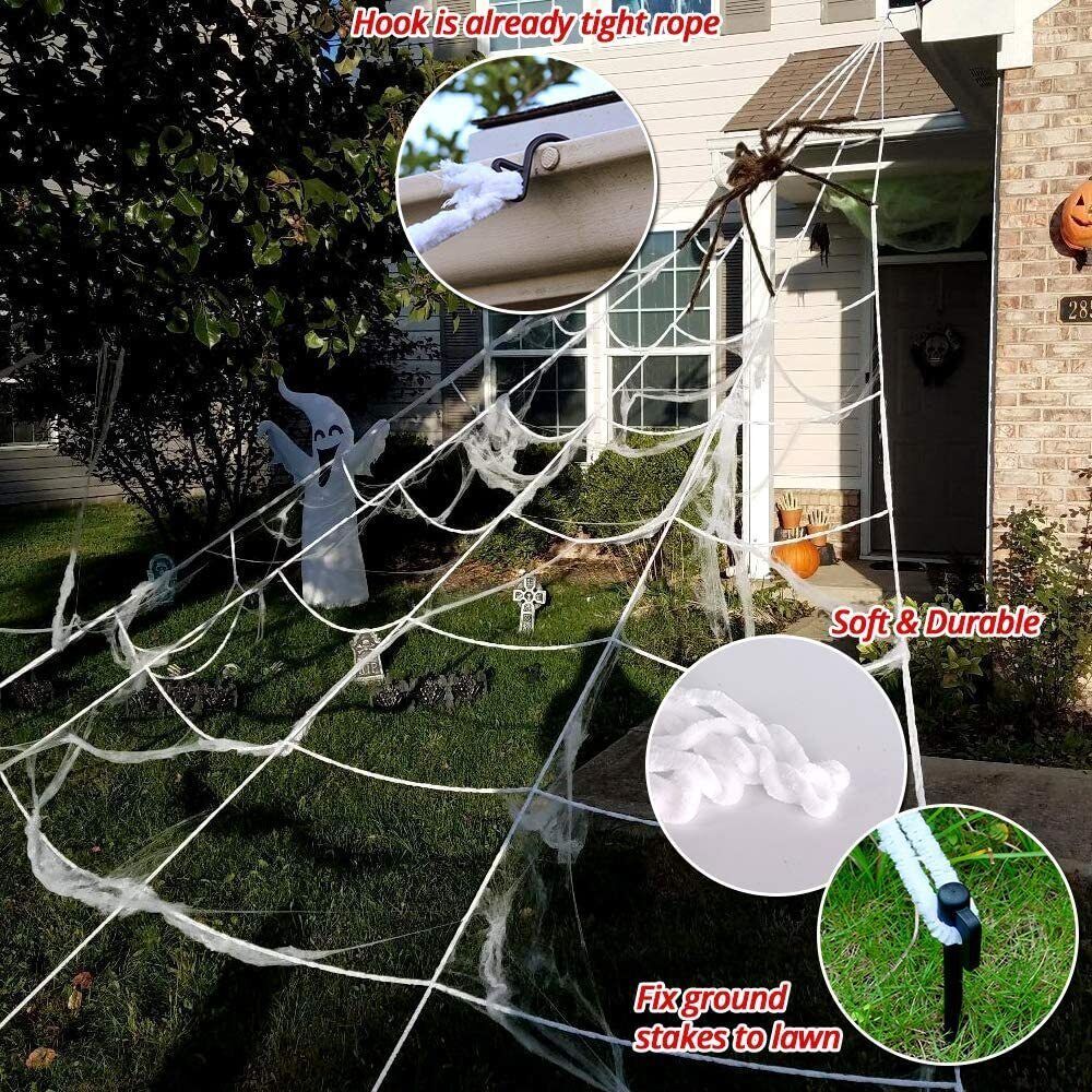 Giant 5m Spider Web Halloween Decor Kit with 20 Spiders & Large Spider