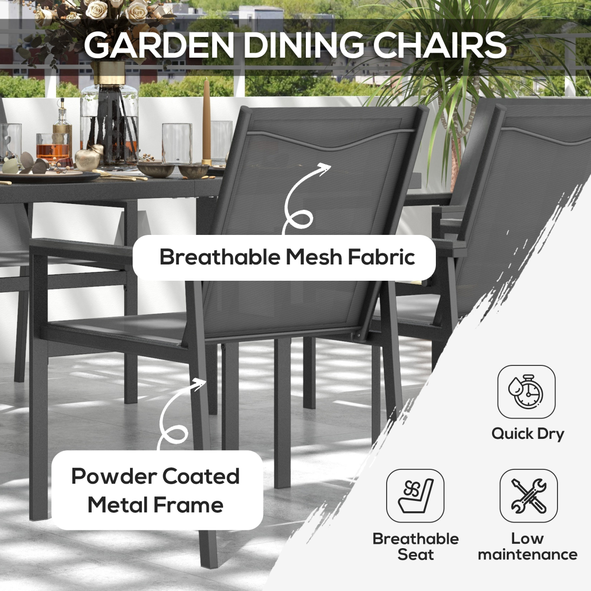 7-Piece Garden Dining Set with Glass Table, 6 Chairs, Grey