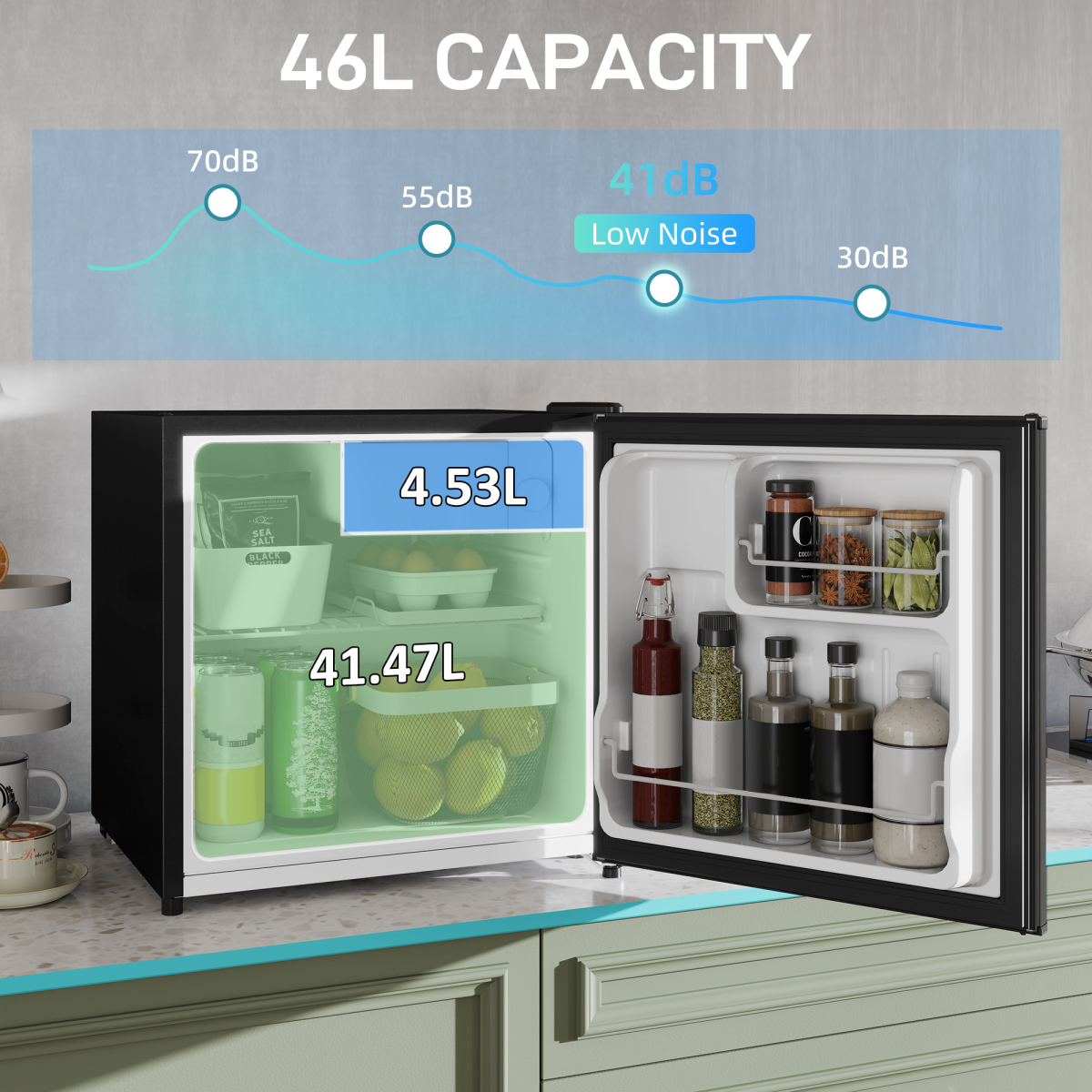 46L Compact Countertop Mini Fridge with Top Chiller - Sleek Black Design