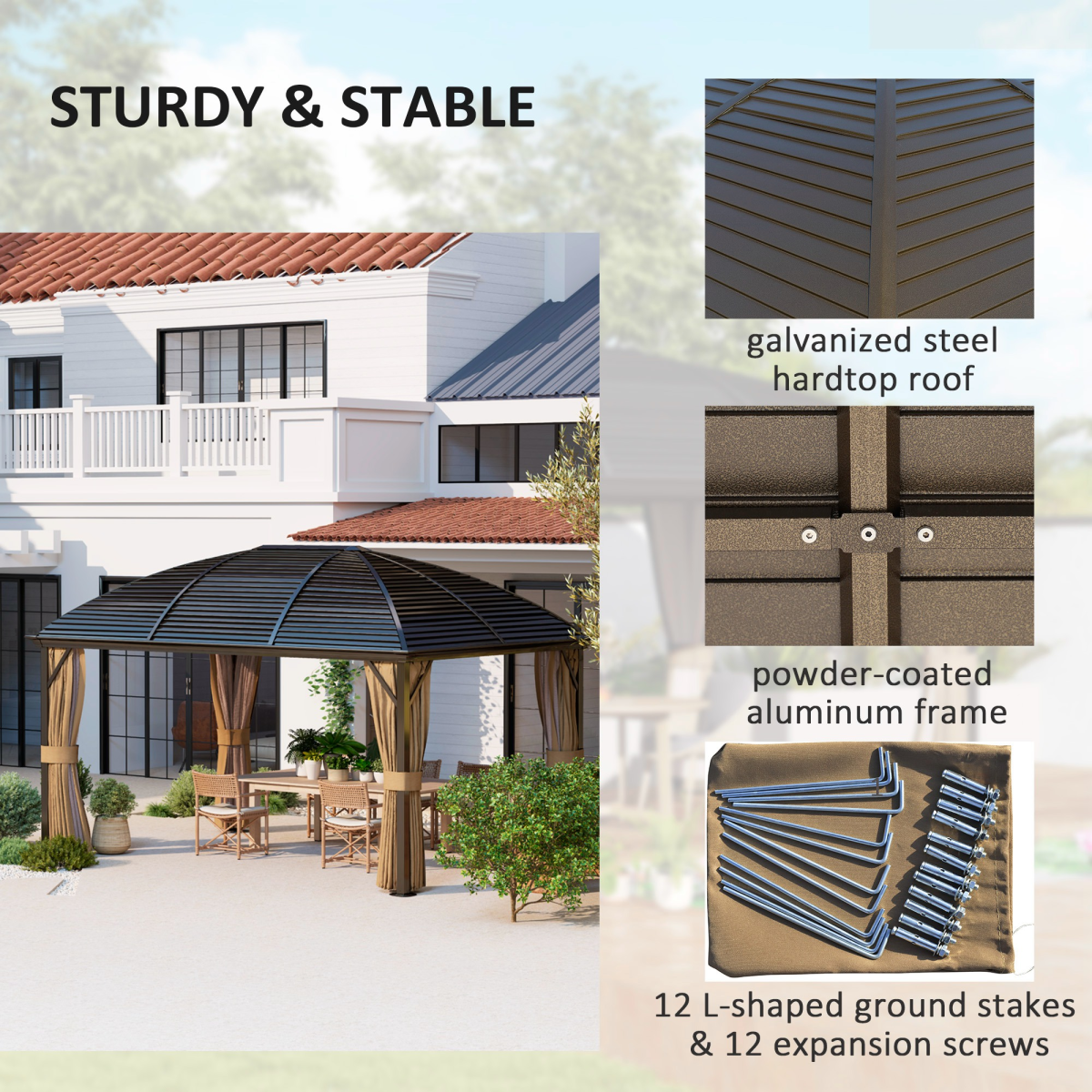 3x4m Hardtop Gazebo - Aluminium Garden Pavilion Brown