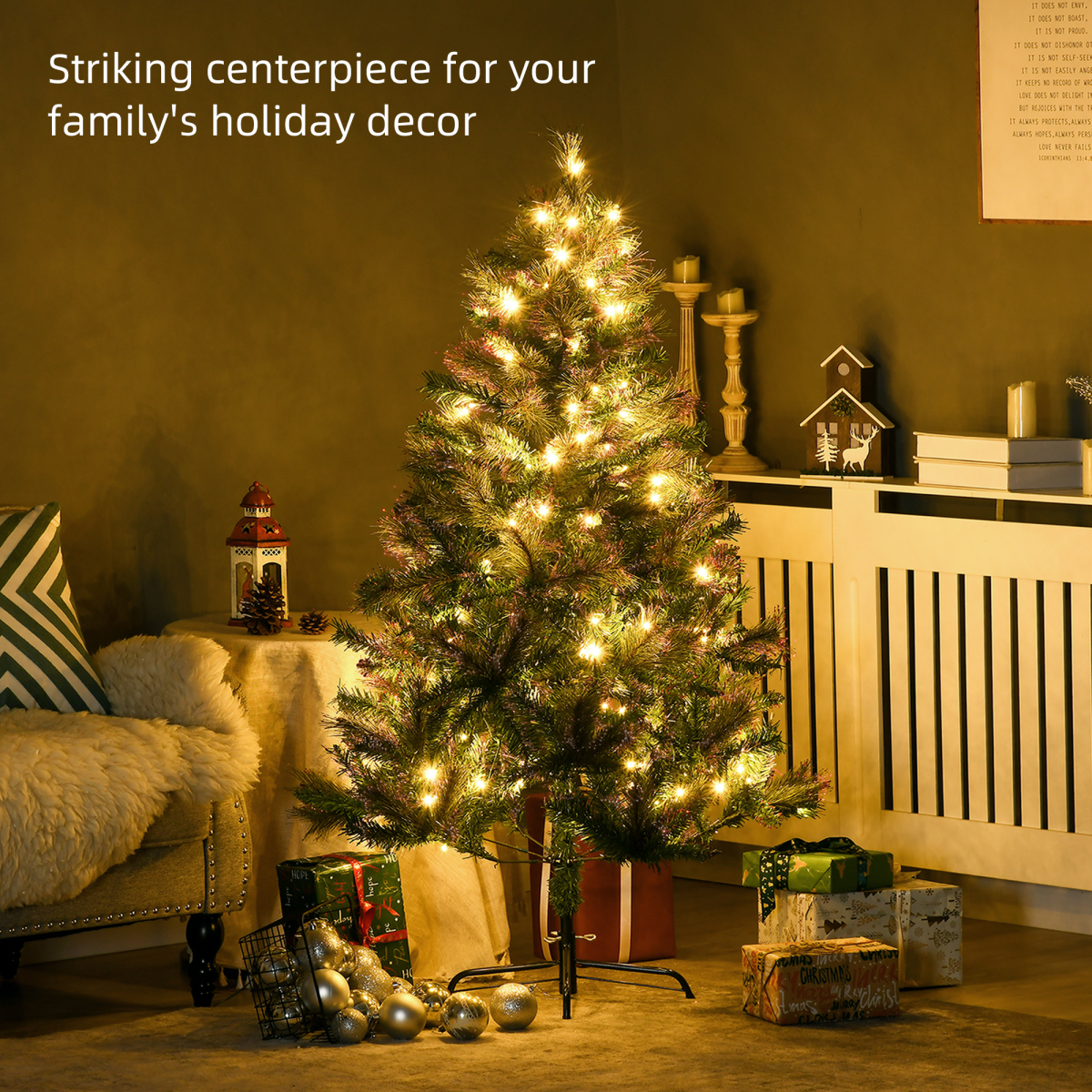 1.5m Pre-Lit Christmas Tree - Artificial Spruce, Warm White LED, Metal Stand