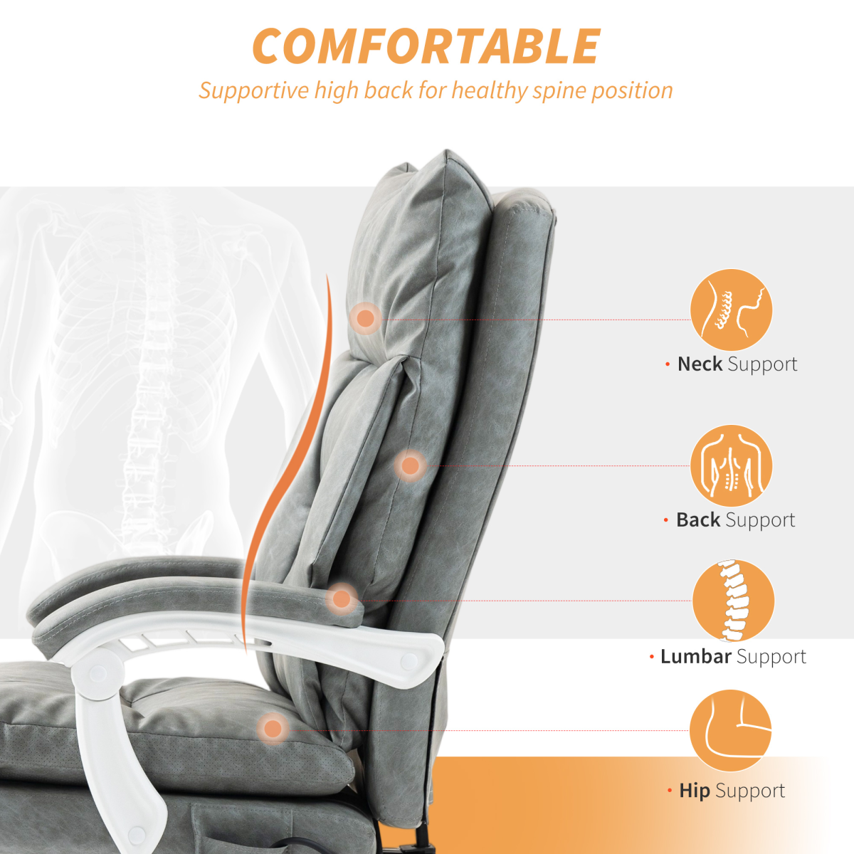 Ergonomic Office Chair with Adjustable Lumbar Support & Reclining Footrest