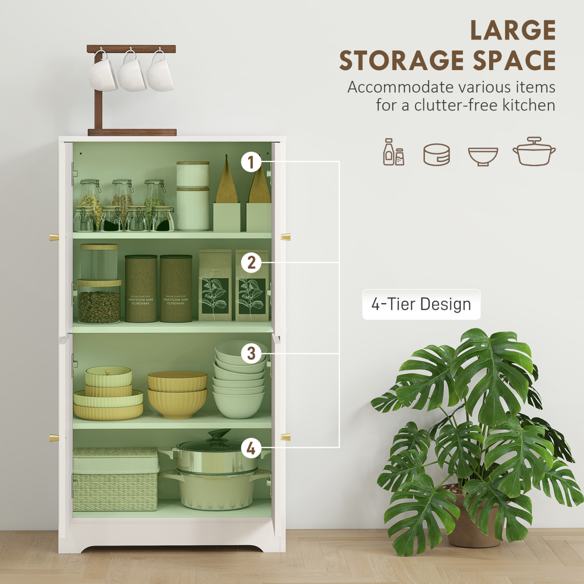 Elegant 110cm Kitchen Cupboard with Adjustable Shelves & Arched Doors