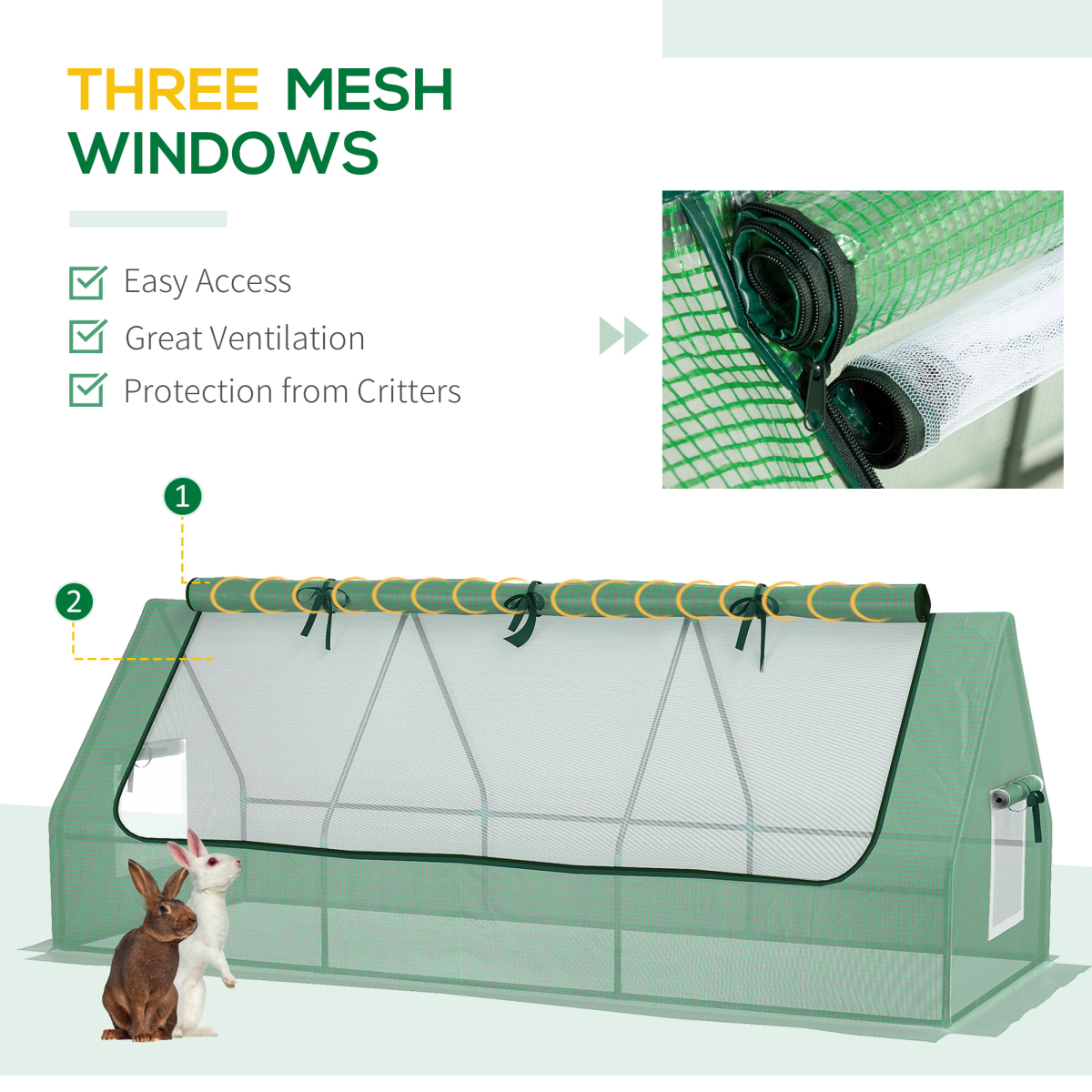 Portable Polytunnel with Mesh Windows 240x90x90cm