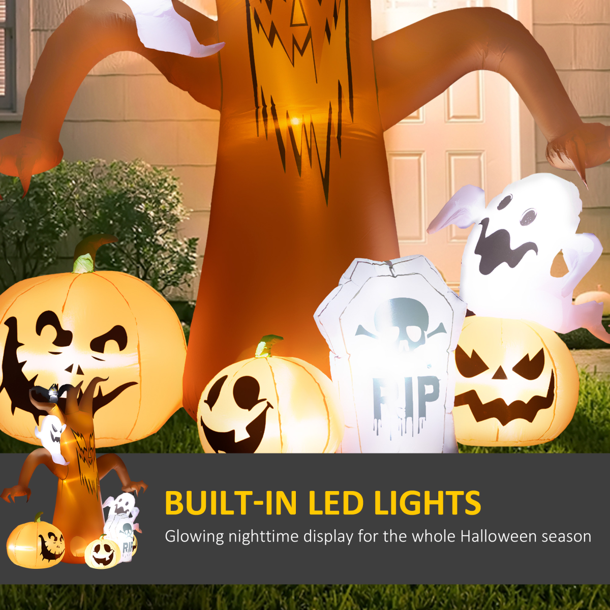7.9ft Inflatable Halloween Ghost Tree with Pumpkins, Ghosts & Tombstone