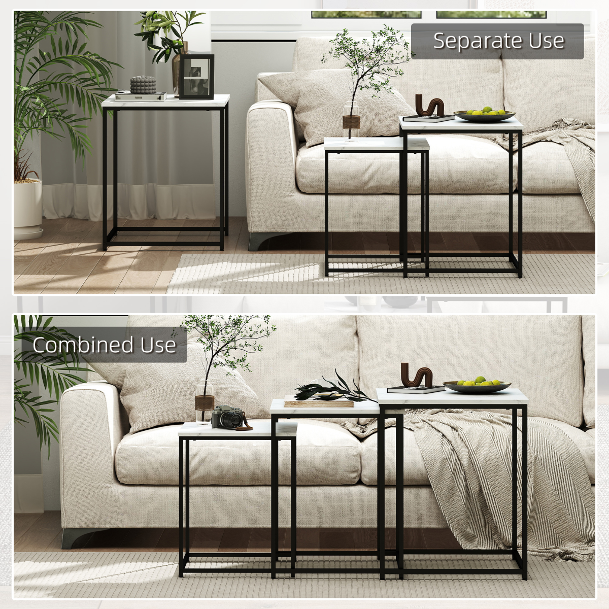 3-Piece Nesting Coffee Tables Set - White Marble Finish