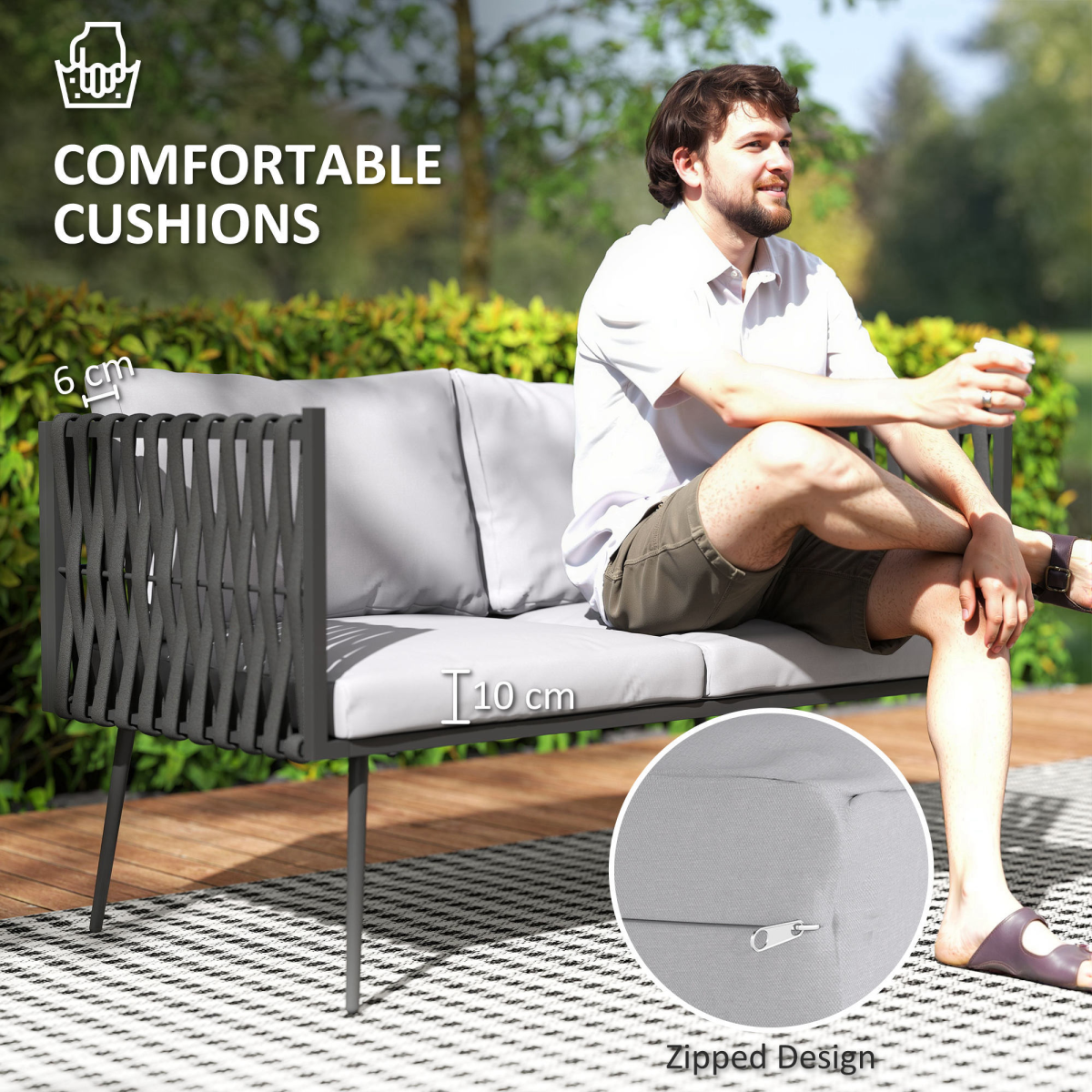 Chic 4-Piece Garden Furniture Set with Cushions & Elegant Faux Marble