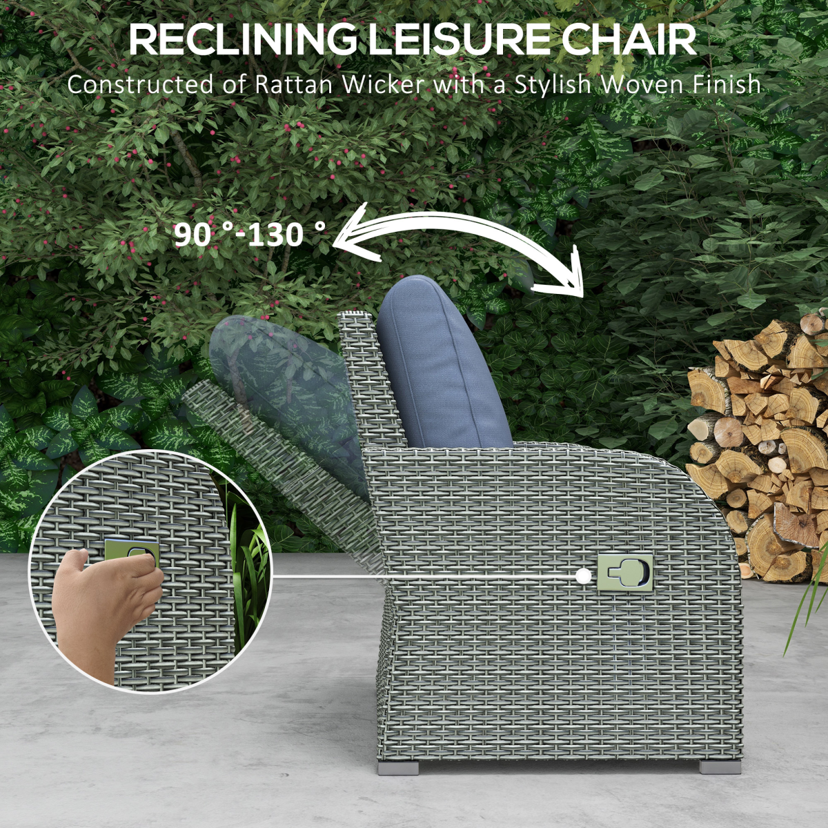6pc Padded Outdoor Rattan Set: 2 Recliners 3-Seat Sofa Footstools Table