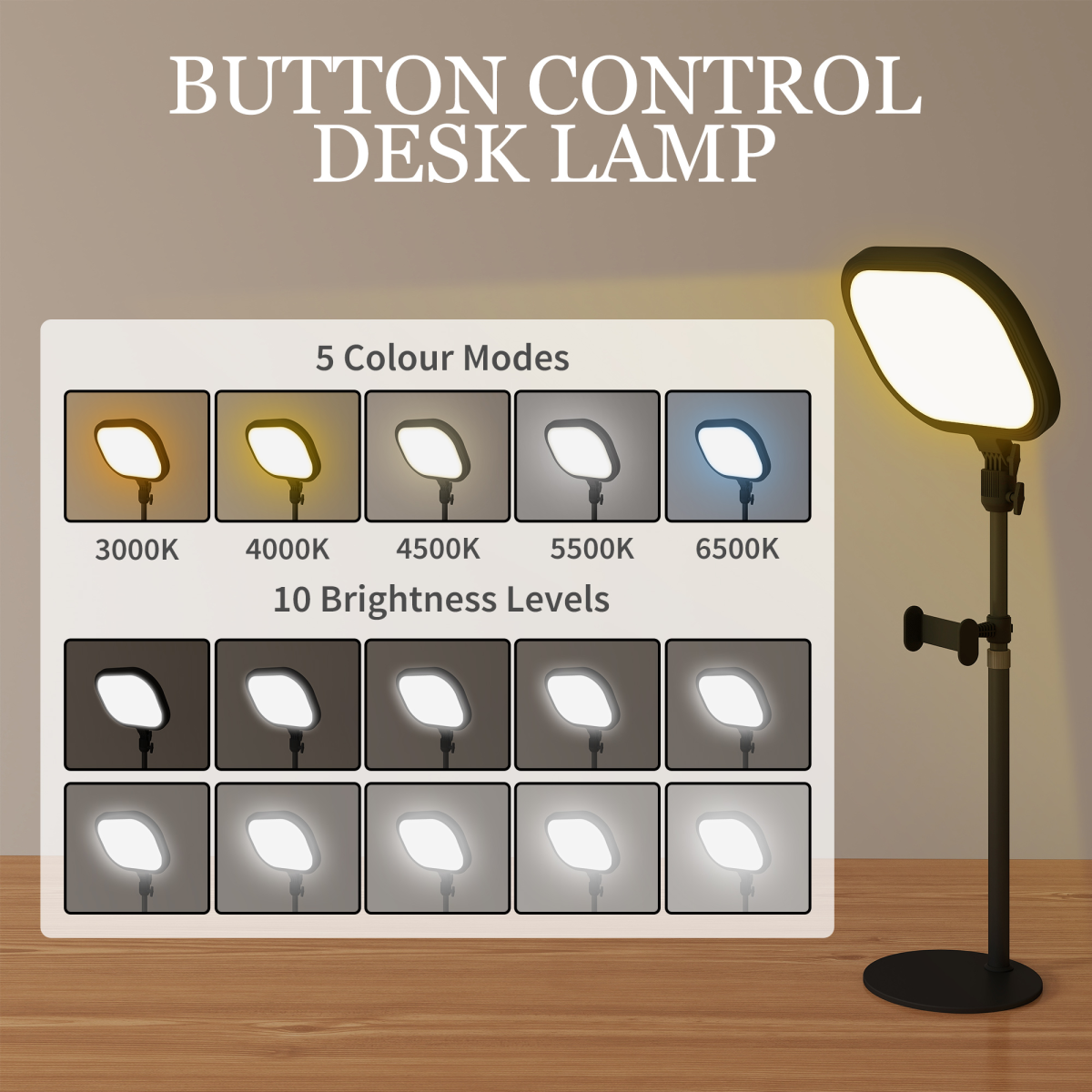 Versatile Bedside Lamp: 5 Colors, 10 Brightness, Phone Holder, Black