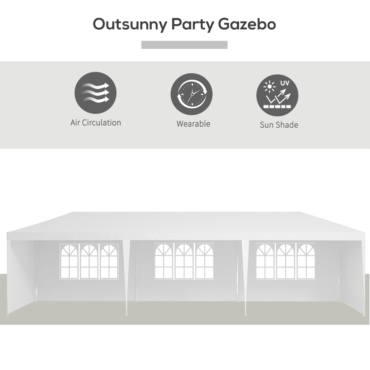 9m x 3m Outdoor Gazebo Party Tent, White, Easy Setup, Cathedral Roof