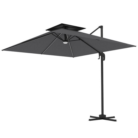 360° Solar-Powered Wall-Mounted Umbrella with LED Lights & Adjustable Tilt