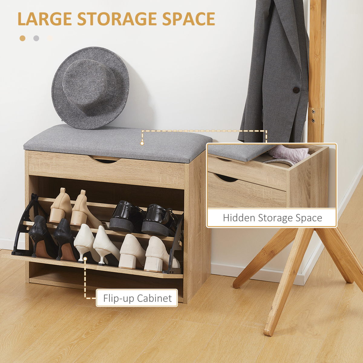 Stylish Shoe Bench with Cushion & Storage - Perfect for Entryways!