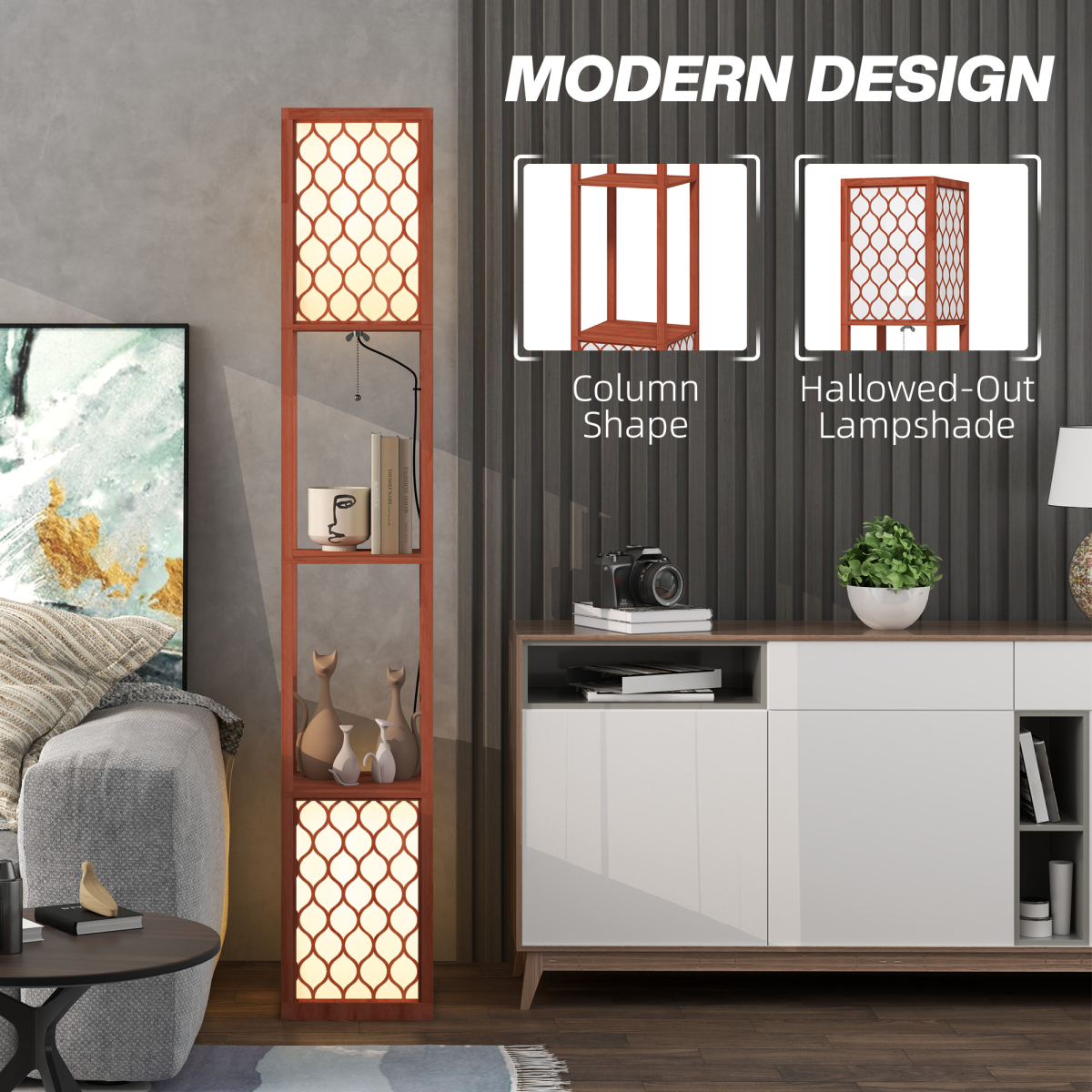2-Light Modern Floor Lamp with Stylish Shelves - Elegant & Functional!