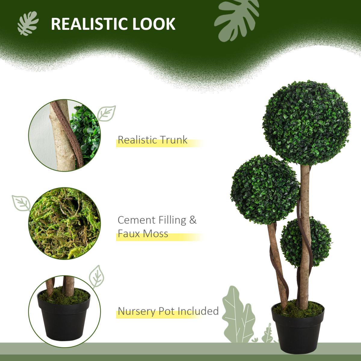 90cm Boxwood Ball Topiary Tree - Indoor/Outdoor Faux Plant