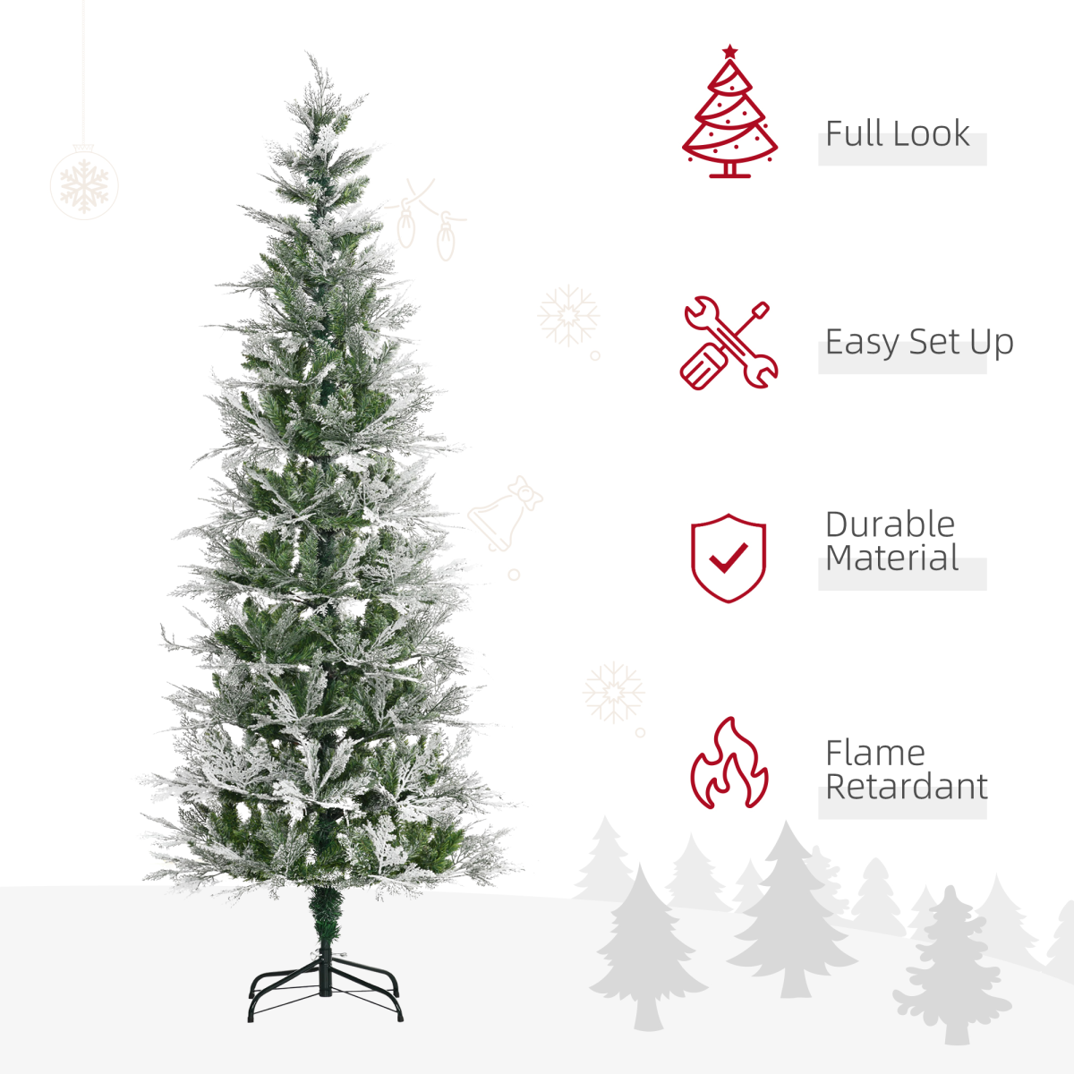 7 ft Snow-Flocked Pencil Christmas Tree with Metal Base