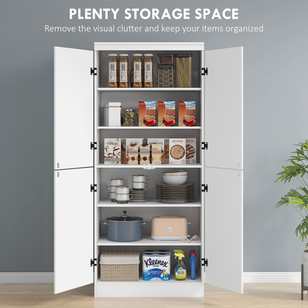 Elegant 4-Door White Kitchen Cabinet with Ample Storage & Modern Design