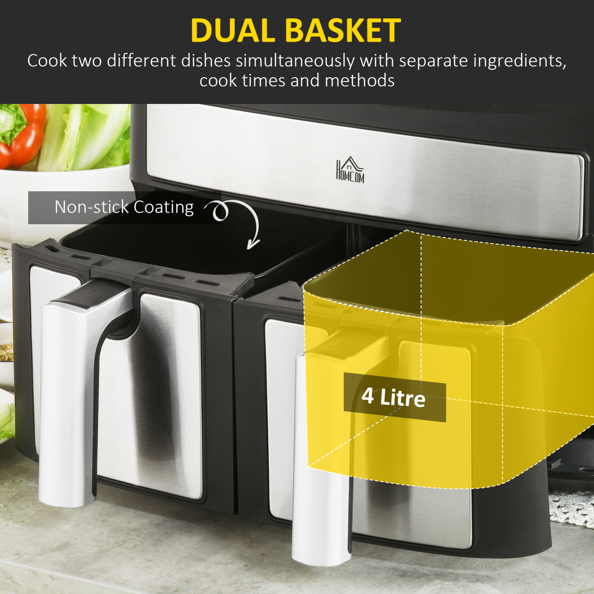 Oil Free Dual Air Fryer 10-in-1 8L w/ Sync Cook & Sync Finish Timer 2400W