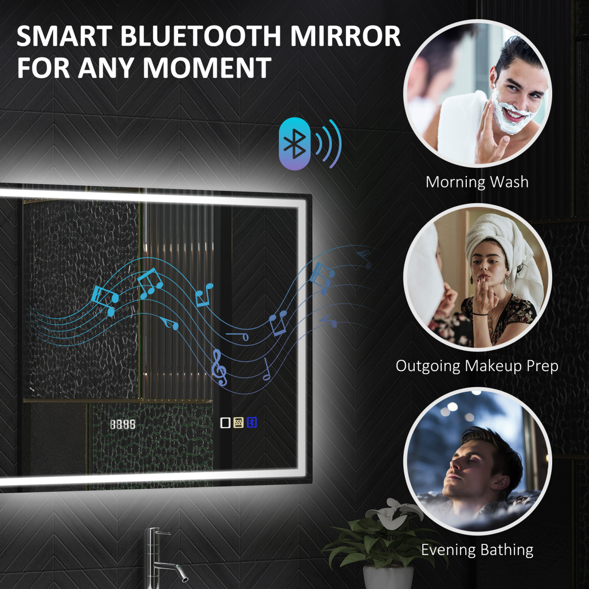 Smart Bluetooth Bathroom Mirror with LED Lights & Demister Pad - HOMCOM