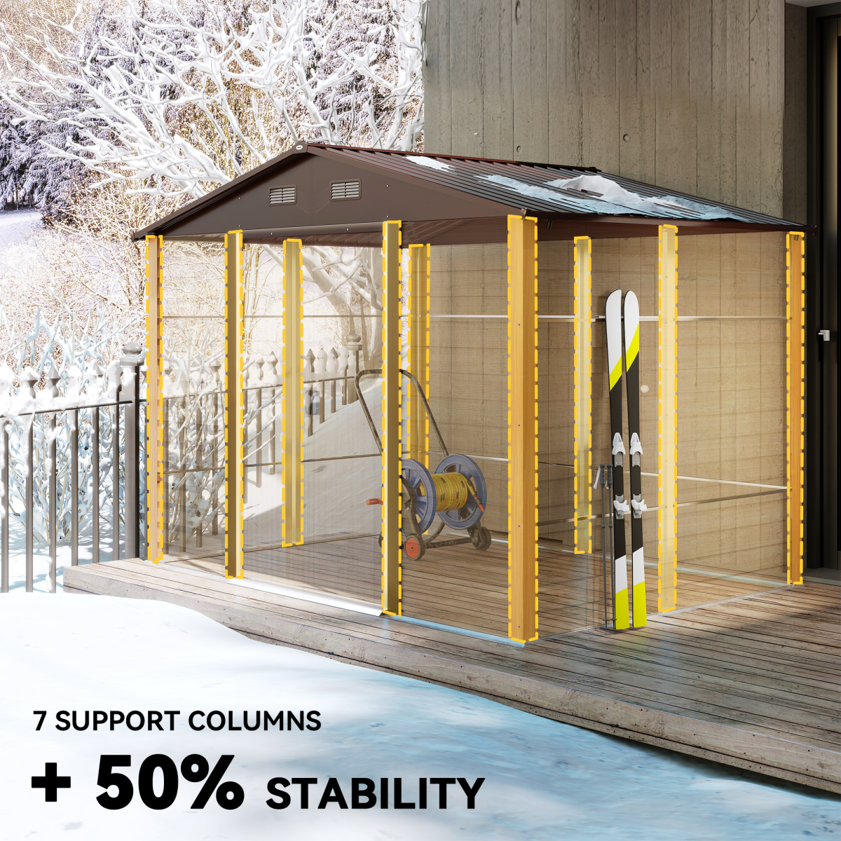 9.1x6.4ft Wood Effect Garden Shed with Sliding Door - Durable Storage
